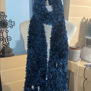 Plush Long Navy Blue Fuzzy Scarf